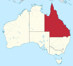 Map o Australie wi Queensland hielichtit