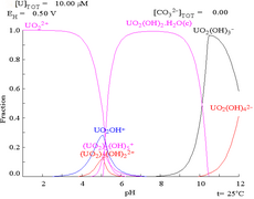 Concentracions relatives de les diferents formes químiques de l'urani en un medi aquós no complexant