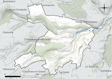 Carte en couleur présentant le réseau hydrographique de la commune