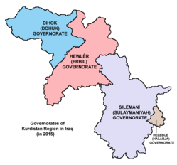 Provinsen Halabajas beliggenhed i Irakisk Kurdistan