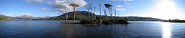 A panorama of a lake, with islands in the middle