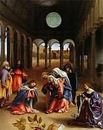 罗伦佐·洛托（英语：Lorenzo Lotto）的《基督辞别母亲（英语：Christ Taking Leave of his Mother (Lotto)）》，126 × 99cm，约作于1521年，1821年购入，来自爱德华·索利的收藏[40]