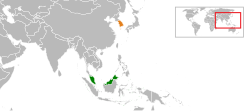 Map indicating locations of Malaysia and South Korea