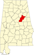 Map of Alabama highlighting Talladega County