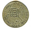 Anvers de moneda de 8 rals (plata) de Carles IV amb doble segell de Zanzíbar i altres xinesos.