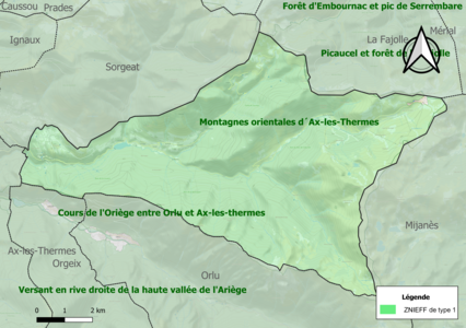 Carte des ZNIEFF de type 1 sur la commune.