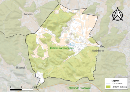 Carte de la ZNIEFF de type 2 sur la commune.