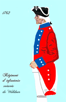 Uniform för 55:e franska infanteri- regementet de Waldner (schweiziskt) 1762.