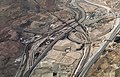 Abandoned baja part of Smeltertown is left of center here, with the American Dam Headquarters (white building) in it, near the American Dam on the Rio Grande, in this aerial view from over downtown El Paso. La Calavera is at upper right.