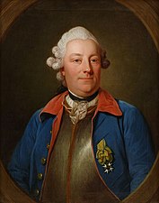 Fredrik Ulrik Wrangel iklädd uniform m/1756 för en officer vid regementet. På bröstet bär han Svärdsorden. Målning från 1770 av Per Krafft den äldre.