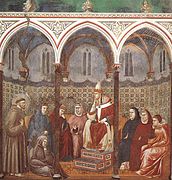 San Francisco de Asís predicando ante Honorio III, fresco de Giotto (Gótico italiano).