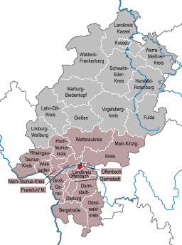 Läget för Offenbach am Main i Regierungsbezirk Darmstadt, Hessen