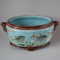 Coloured glazes fish and lilies jardiniere, naturalistic style