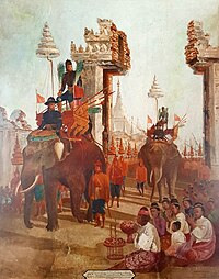 King Naresuan entered Pegu, mural painting by Phraya Anusatchitrakon, Wat Suwandararam, Ayutthaya.