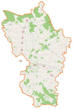 Mapa konturowa powiatu kaliskiego, u góry nieco na lewo znajduje się punkt z opisem „Stawiszyn”