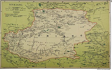 現在のタジキスタンの地域の中国＝ロシア国境の地図（1917年）