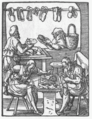 Houtsnede met schoenmakers uit 1568