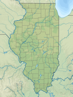Mapa konturowa Illinois, u góry po prawej znajduje się punkt z opisem „Chicago”