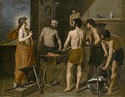 委拉斯開茲的《火神的鍛造廠（英语：Apollo in the Forge of Vulcan）》，223 × 290cm，約繪於1630年，1819年始藏，來自腓力四世的收藏[57]