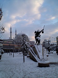 Köroğlu Monument and Beyazit Mosque in Municipality Square, central Bolu