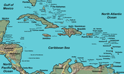 Mapa físico do mar Caribe.