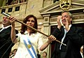 Néstor Kirchner hands the presidential mandate to his wife, Cristina Fernández de Kirchner.