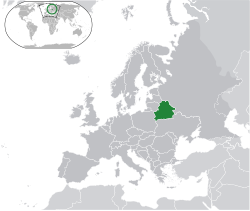 Location of  Belarus  (green) on the European continent  (dark grey)  —  [Legend]