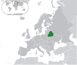 Ibùdó ilẹ̀  Bẹ̀lárùs  (green) on the European continent  (dark grey)  —  [Legend]