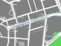 Mapa zonal de la estación de metro de Guzmán el Bueno con los recorridos de las líneas de autobuses, entre las que aparece el 44.