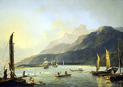 De Resolution en Adventure in (Tahiti), van William Hodges 1776