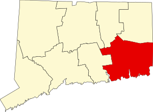 Map of Connecticut highlighting New London County