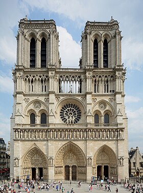 La cathédrale Notre-Dame de Paris vue fronton ouest.