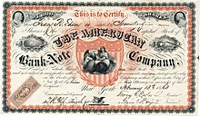 Акция American Bank Note Company, выпущенная 13 февраля 1863 года в Нью-Йорке Трейси Р. Эдсоном, в оригинале подписана им как президентом. Эдсон был одним из основателей компании и ее президентом с 1858 по 1875 год.