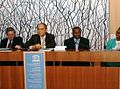 Monday 6 June 2005: UNESCO Headquarters: Paris, France: Signing of the agreement to establish a Chair in Political Economy of Education at University of Nottingham, United Kingdom. Left to Right: Colin Campbell: Vice-Chancellor: University of Nottingham; Kōichirō Matsuura: UNESCO Director General; and Michael Omolewa: President: UNESCO General Conference