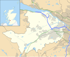 Mapa konturowa Renfrewshire, po prawej znajduje się punkt z opisem „Paisley”