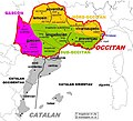Divisão dialetal do occitano segundo Bec.
