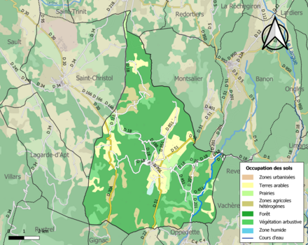 Carte en couleurs présentant l'occupation des sols.