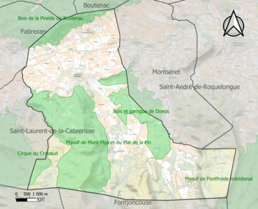 Carte des ZNIEFF de type 1 sur la commune.