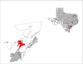 Poloha Rockportu v rámci štátu USA Texas a v rámci Aransas county