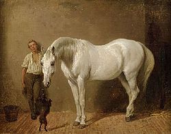 Картина преподавателя Академии Карла Штеффека «Лошадь, собачка и бурш»