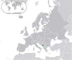 Montenegron sijainti (vihreällä) Euroopassa (tummanharmaalla).