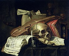 Vanité avec violon, livre, crâne et plume, Rijksmuseum Amsterdam