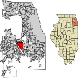 Location of Homer Glen in Will and Cook Counties, Illinois.