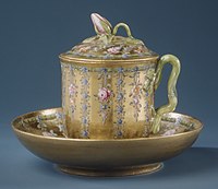Cup with cover and saucer, c. 1760