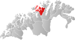 Mapa do condado de Troms og Finnmark com Hammerfest em destaque.