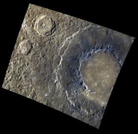 Rachmaninoff crater in approximate color