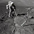 Schmitt collects lunar specimens during the Apollo 17 mission.