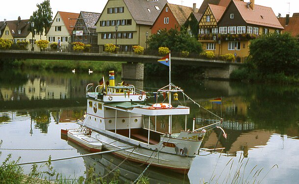 The Neckar in Rottenburg am Neckar in 1996; bridge reconstructed since. Toy?