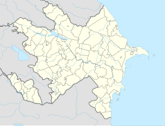 Mapa konturowa Azerbejdżanu, u góry nieco na prawo znajduje się punkt z opisem „Xaçmaz”
