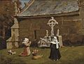 Clement Nye Swift : Femmes et enfants priant devant la croix (probablement dans la région de Pont-Aven)